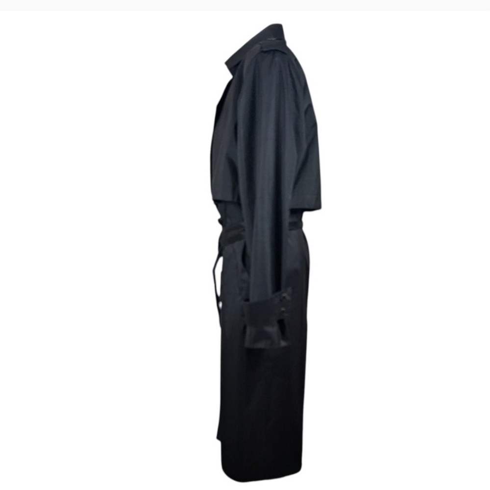 Vintage British Mist Black Double Belted Trench Rain Coat Sz 14 - Picture 5 of 10